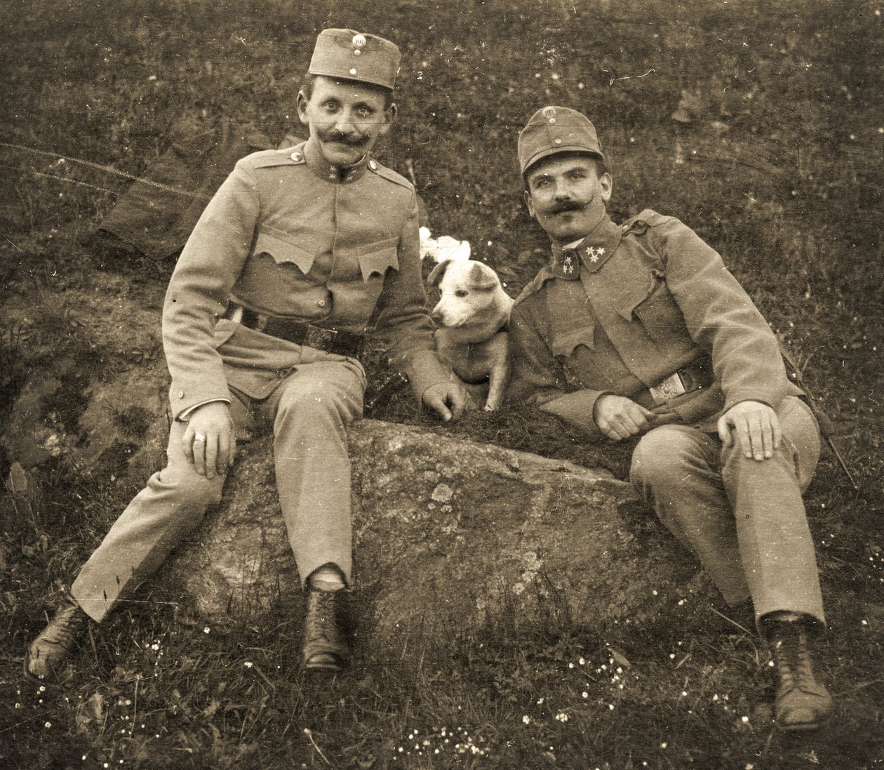 Østrigske soldater med en hund af Unbekannt
