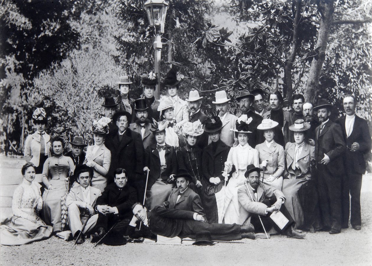 Forfatter Maxim Gorky og Anton Chekhov mellem skuespillerne fra Moskvas kunstteater, 1900 af Unbekannt