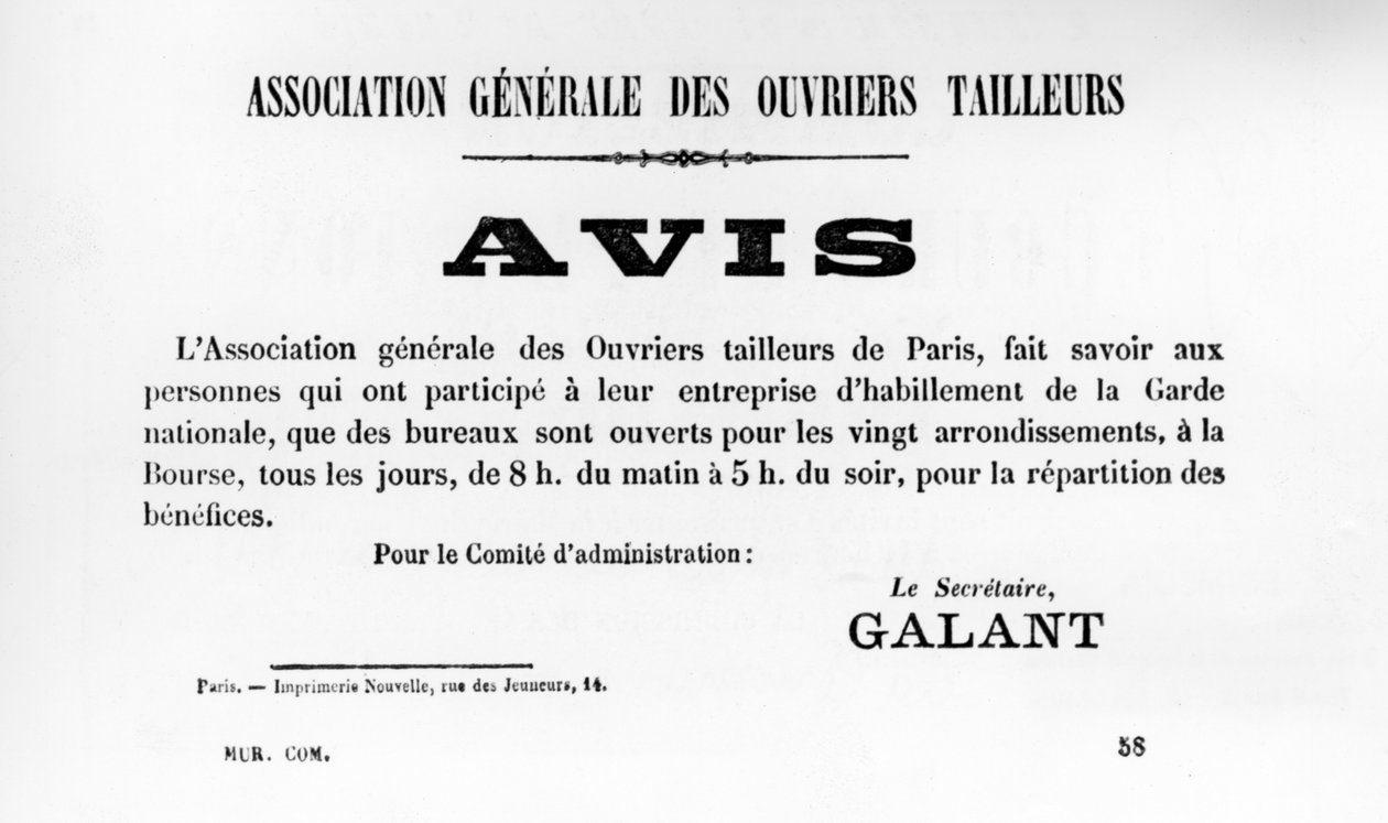 Avis, fra franske politiske plakater af Pariserkommunen, maj 1871 af Unbekannt