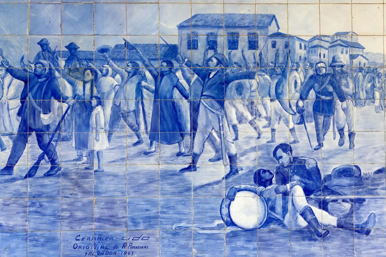 Azulejo-mosaik, der skildrer Brasiliens kamp for uafhængighed, Cachoeira, Brasilien af Unbekannt