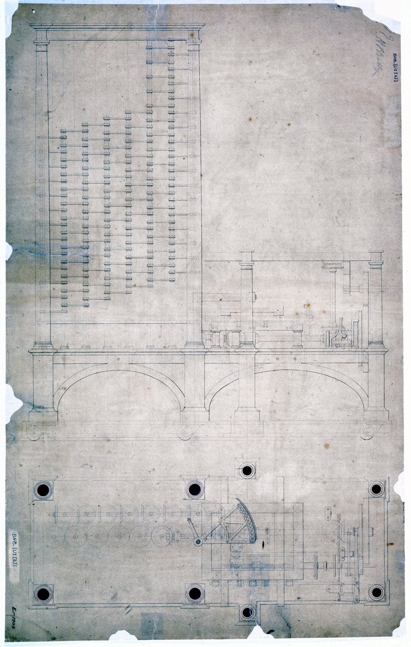 Babbage Engines En tegning af Charles Babbage af Unbekannt