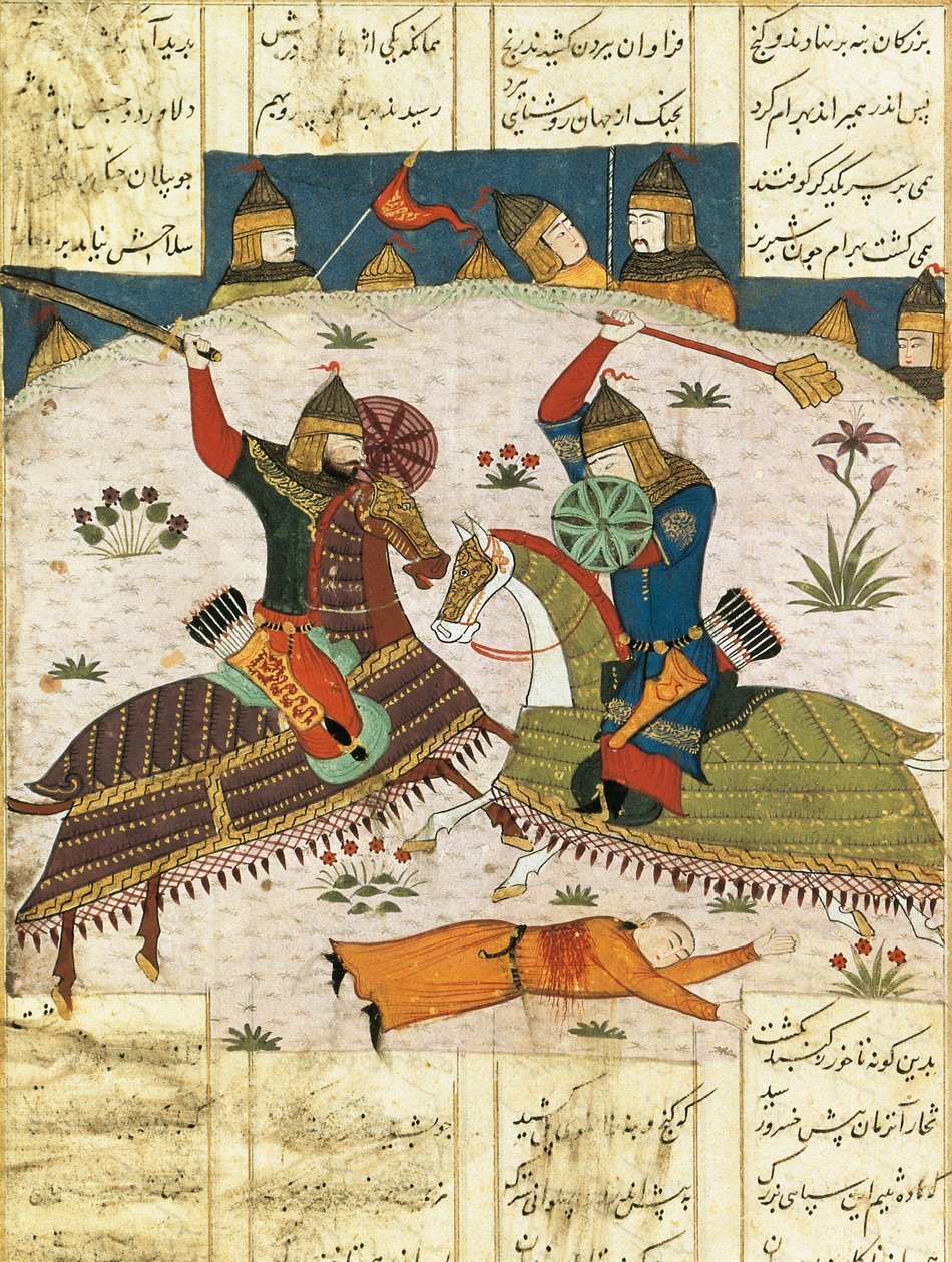 Bahram Shubinas natteangreb på lejren Khusrau Parviz, ca. 1420. Malet miniature, af Unbekannt