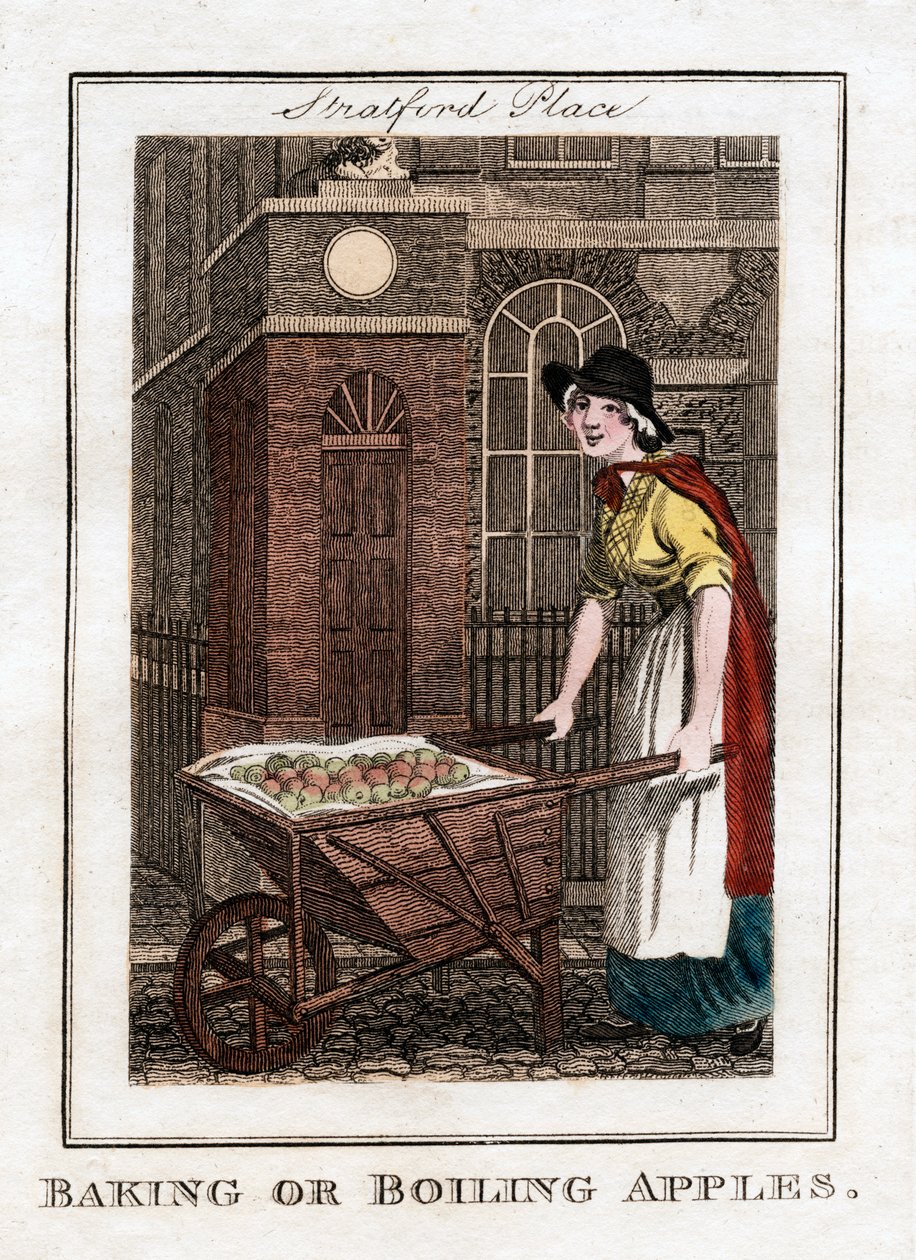 Bagning eller kogning af æbler, Stratford Place, London, 1805 af Unbekannt