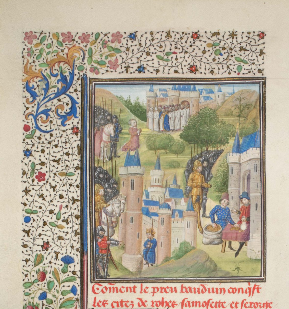 Baldwin af Boulogne på vej ind i Edessa i februar 1098. Miniature fra Historia af Vilhelm af Tyrus, 1460