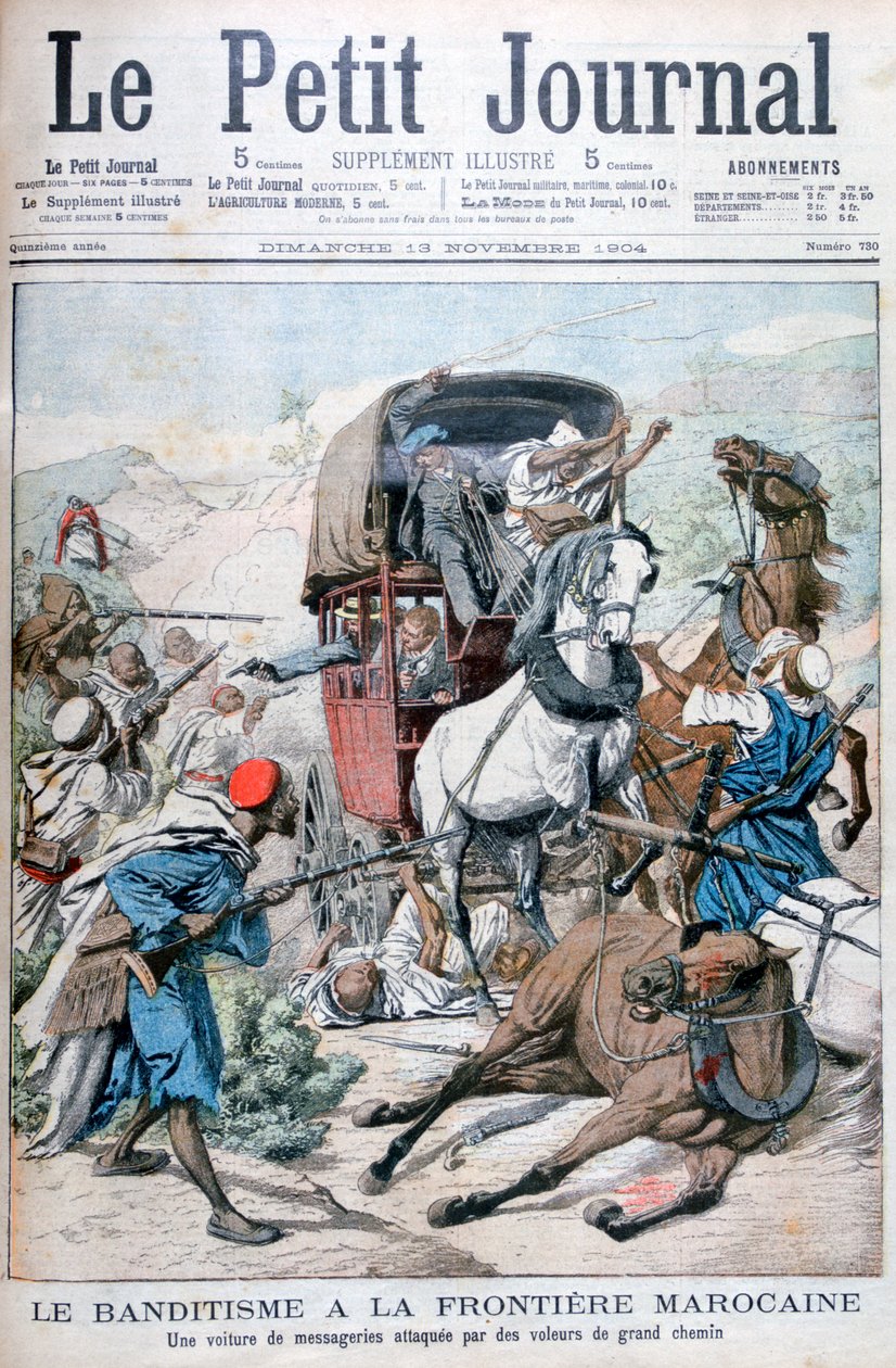 Banditter angriber en postvogn på den marokkanske grænse, 1904 af Unbekannt