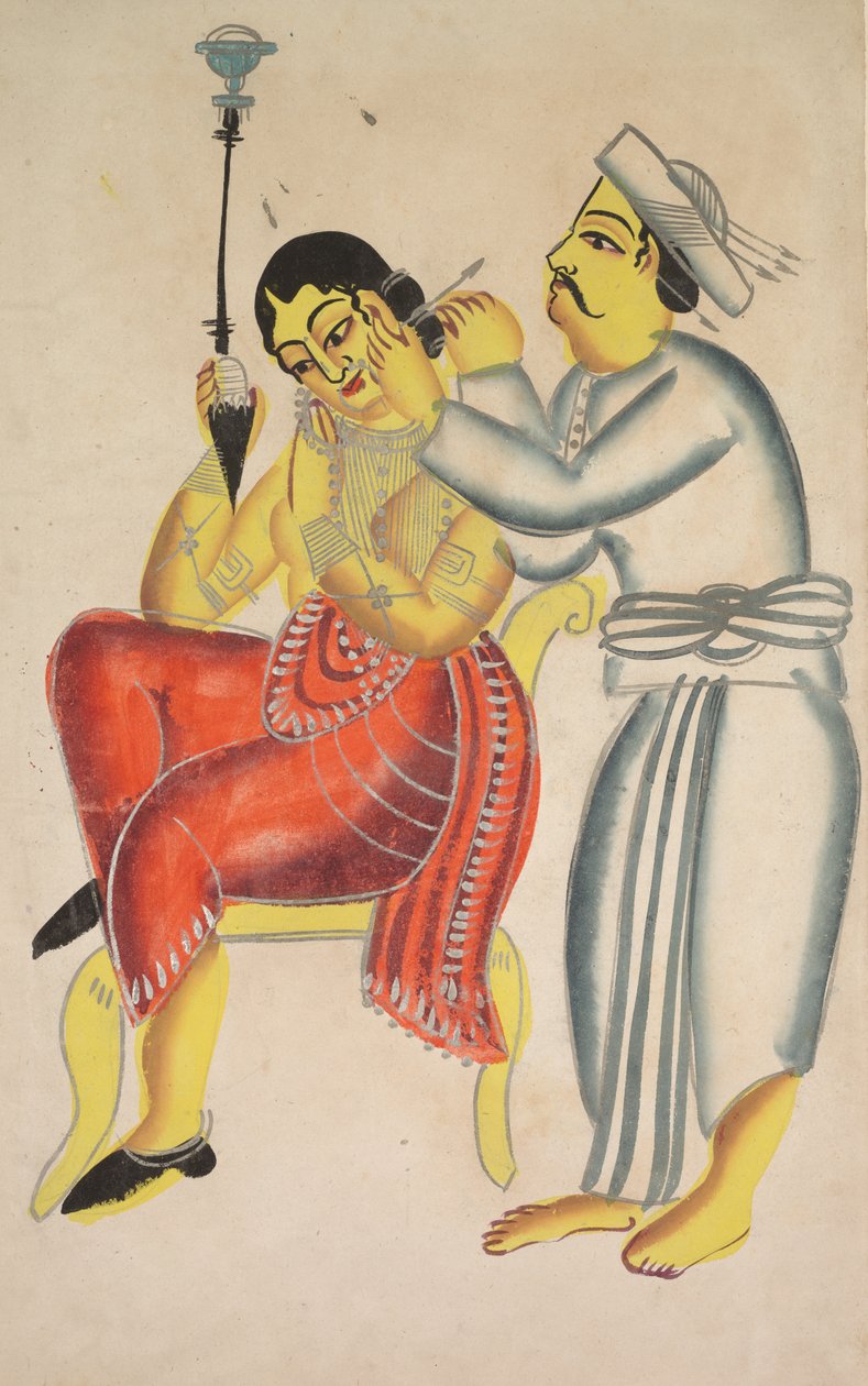 Barber Cleaning a Womans Ear, 1800-tallet. af Unbekannt