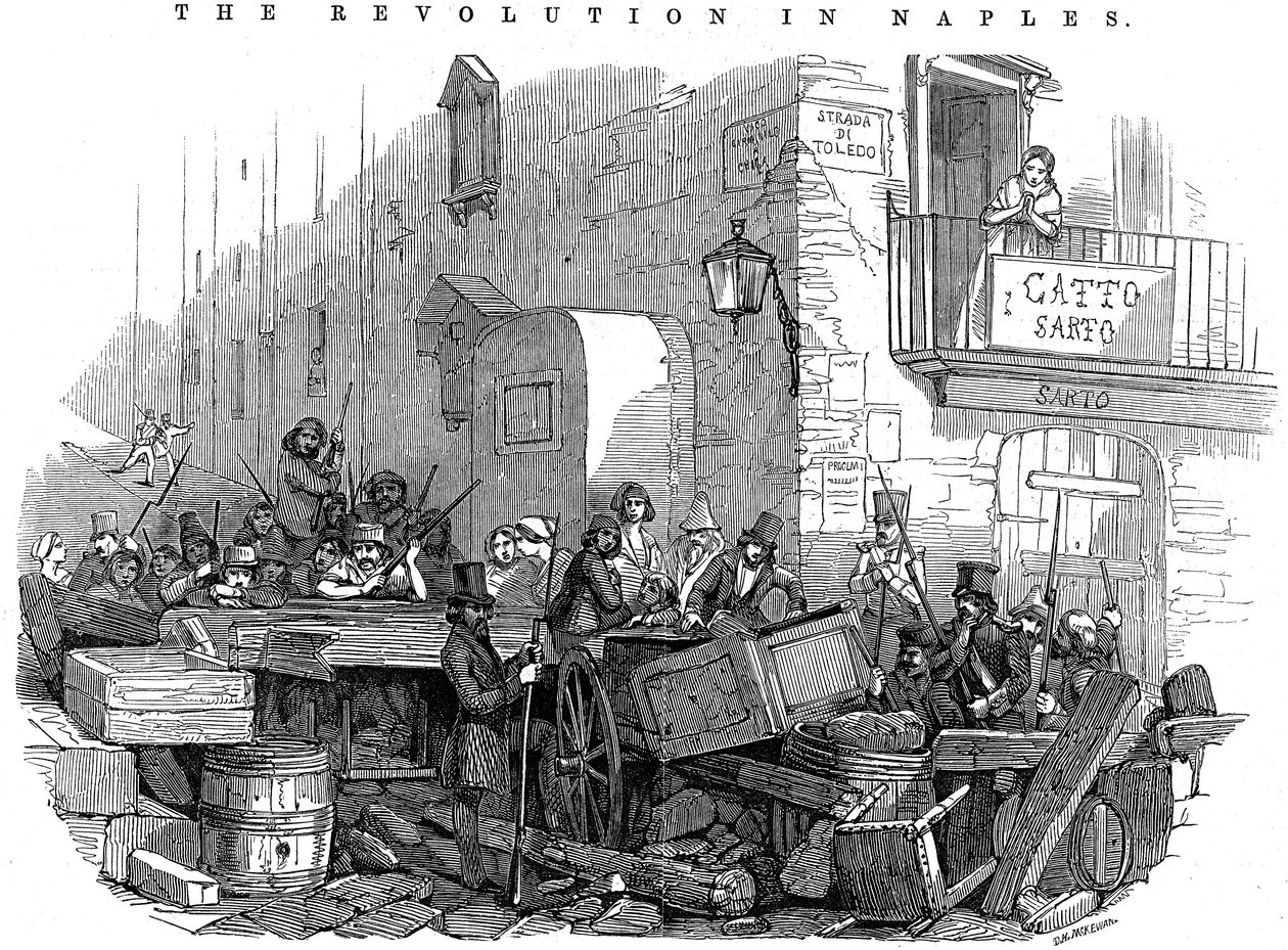Barrikade i Strada di Toledo lige før angrebet, Revolution i Napoli, 15. maj 1848 af Unbekannt