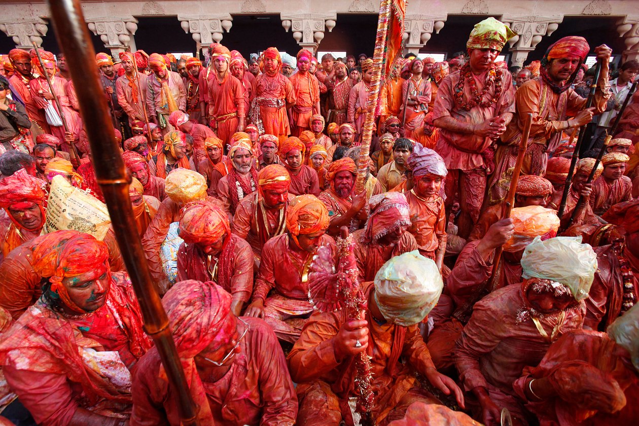 Barsana landsbyboere fejrer Holi i Nandgaon Nandgaon Nande af Unbekannt