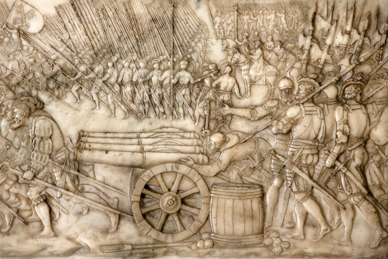 Basilica of St, Denis, Grav af Frans 1, konge af Frankrig og Claude af Frankrig, Foundations lavrelief, Skildring af slaget ved Marignano i 1515 - de gamle schweiziske konføderations tropper, Saint-Denis, Frankrig af Unbekannt