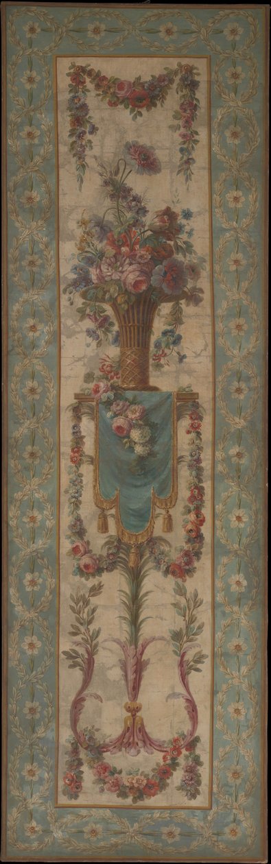 Kurv med blomster med guirlander, 1770-90. af Unbekannt