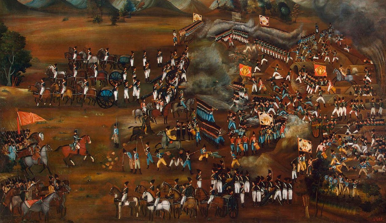 Slaget mellem persere og russere nær Sultanabad, 13. februar 1812 c1815 af Unbekannt