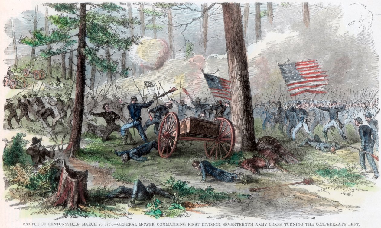 Slaget ved Bentonville, North Carolina, amerikansk borgerkrig 19. marts 1865 af Unbekannt