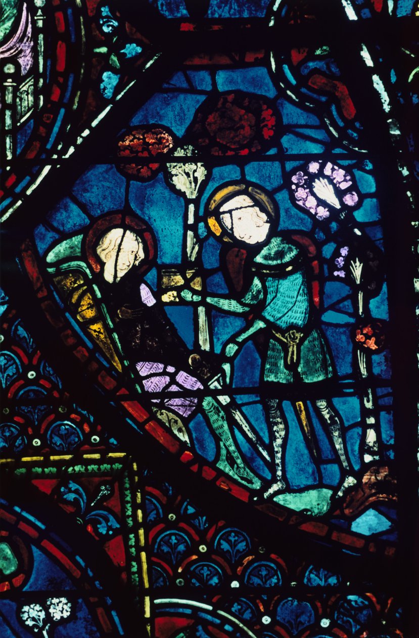 Baudoin plejer den døende Roland, farvet glas, Chartres Cathedral, Frankrig, 1194-1260 af Unbekannt