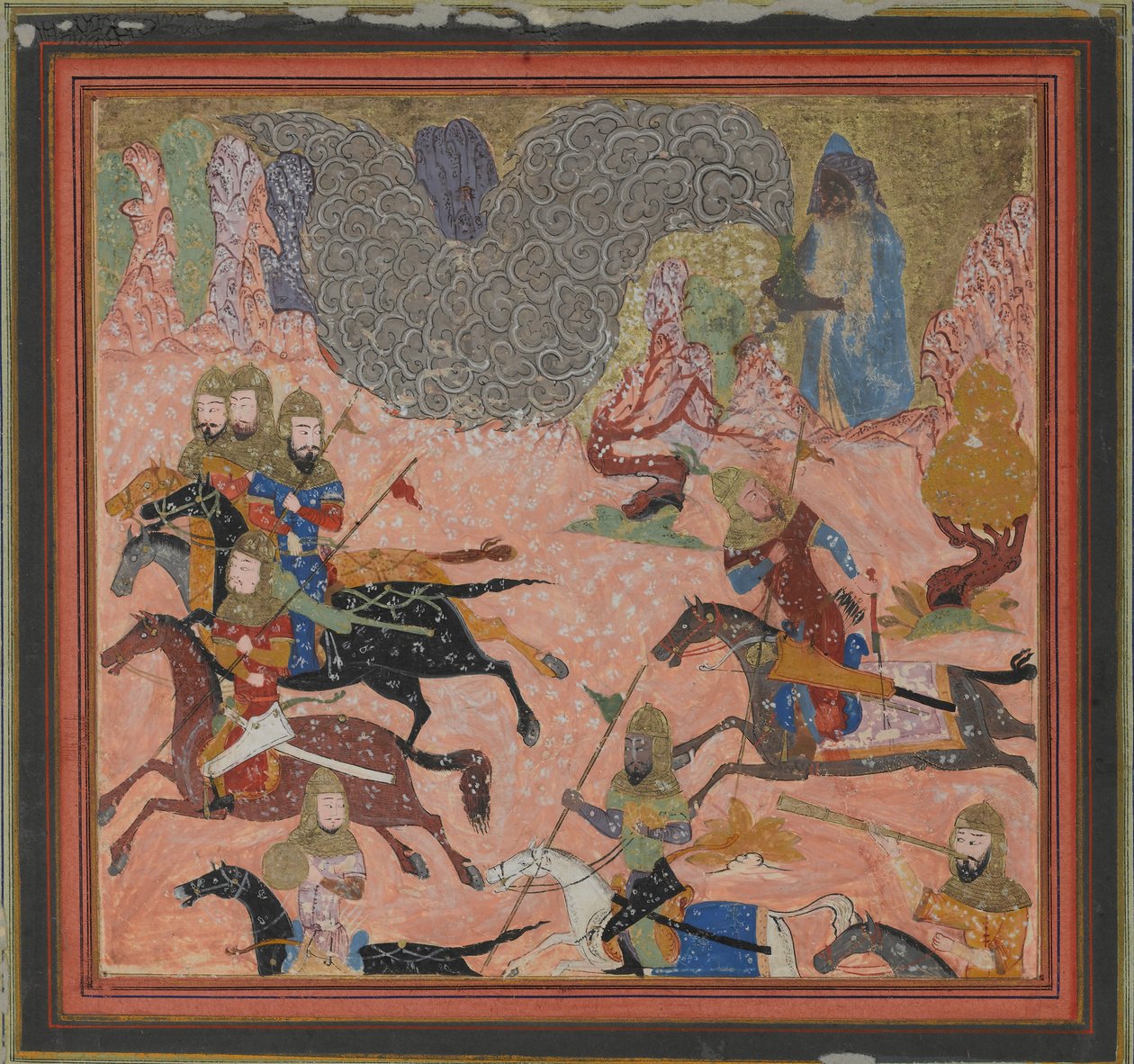 Bazur, the Magician, Raises up Darkness and a Storm, Folio fra en Shahnama..., ca. 1430-40. af Unbekannt