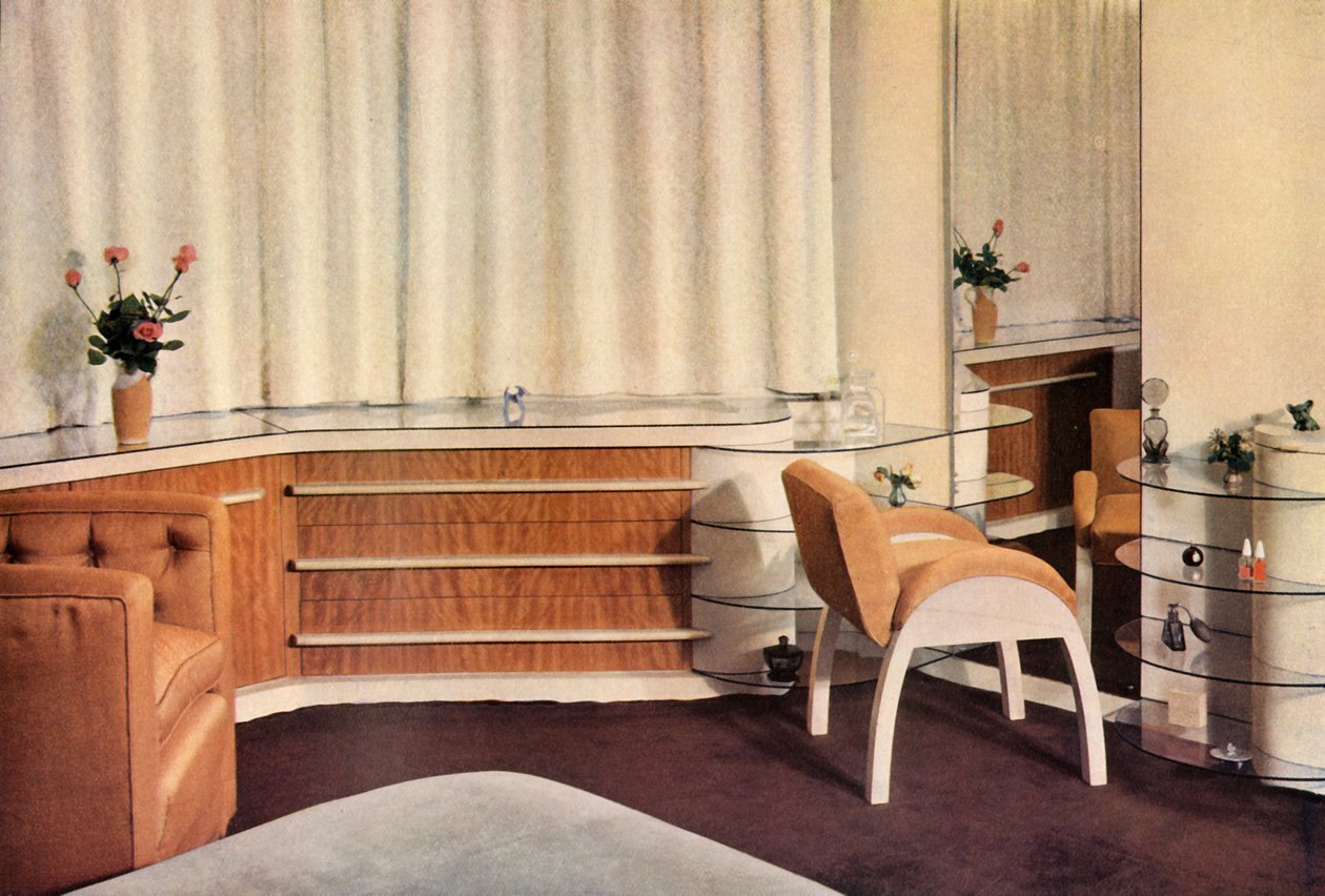 Soveværelse i Hampstead, London, designet af J. Duncan Miller for Mrs. Schneerson, 1937. af Unbekannt
