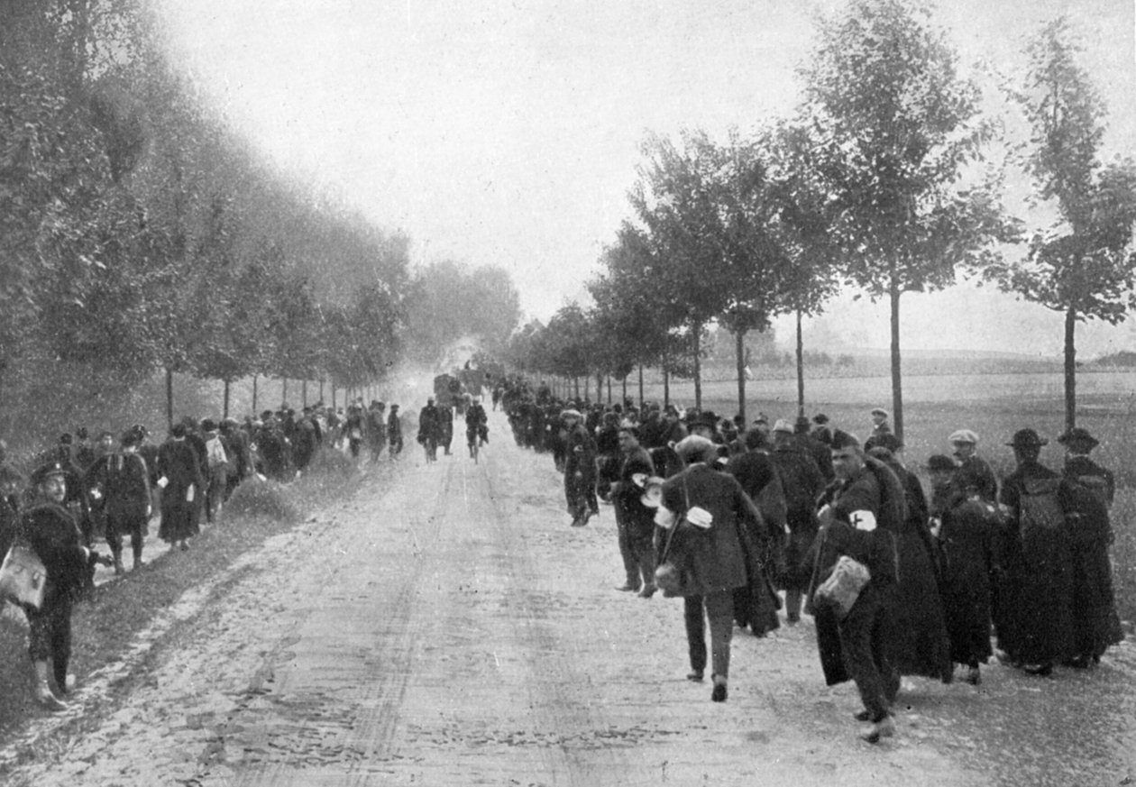Belgiere på flugt fra Termonde, Første Verdenskrig, 1914, 1920 af Unbekannt