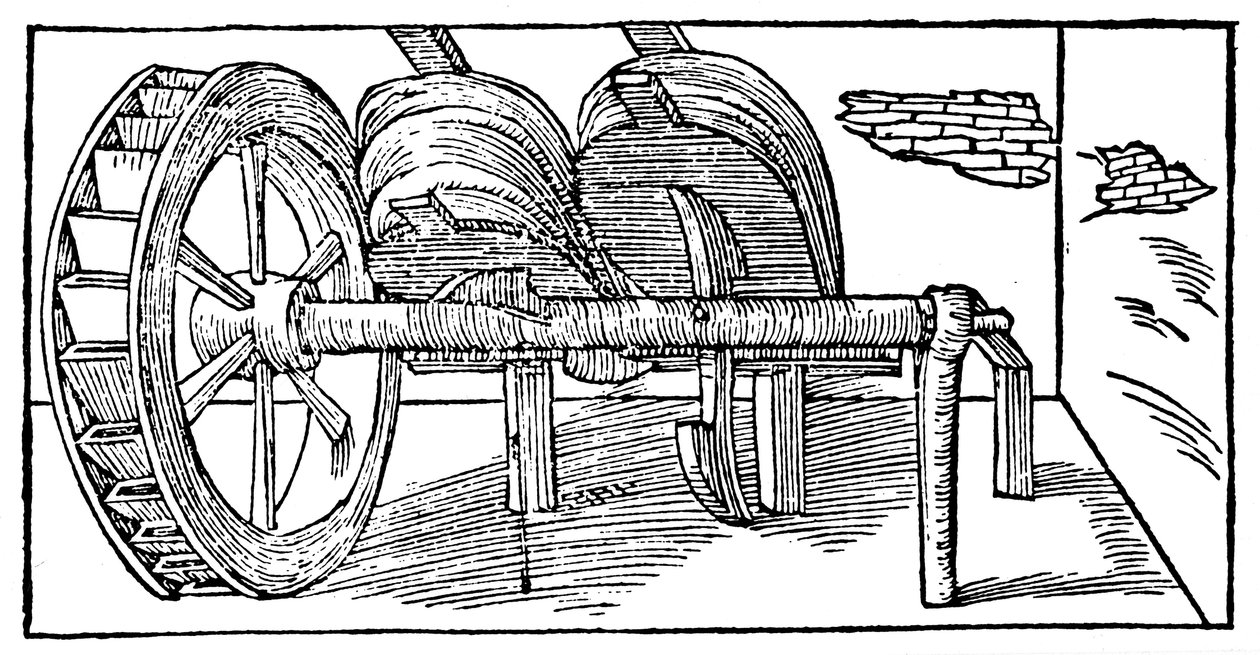 Bælge drevet af en knastaksel drevet af et vandhjul, 1540 af Unbekannt