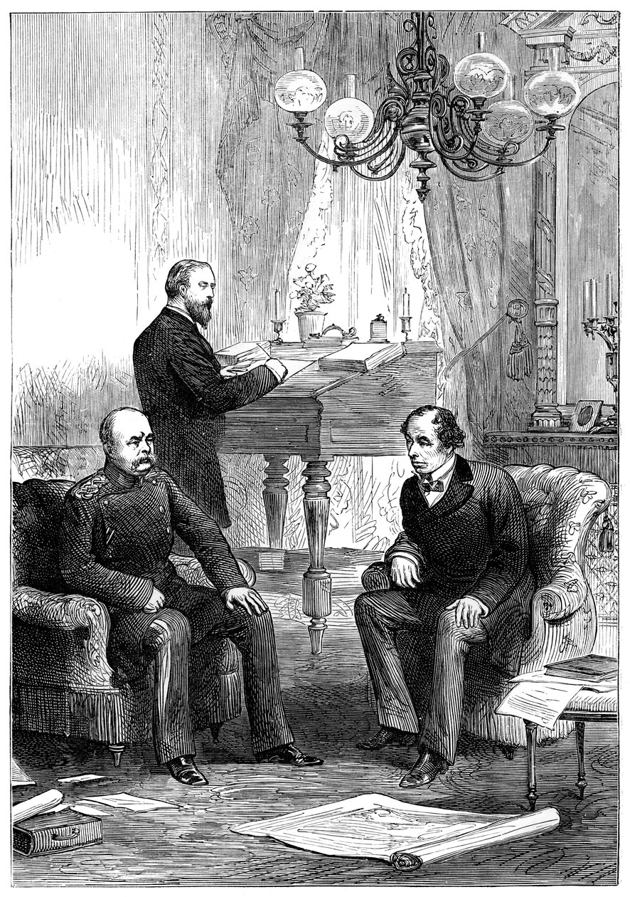 Benjamin Disraeli 1804-1881 møde med Otto von Bismarck 1815-1898, Berlin, 1878 af Unbekannt
