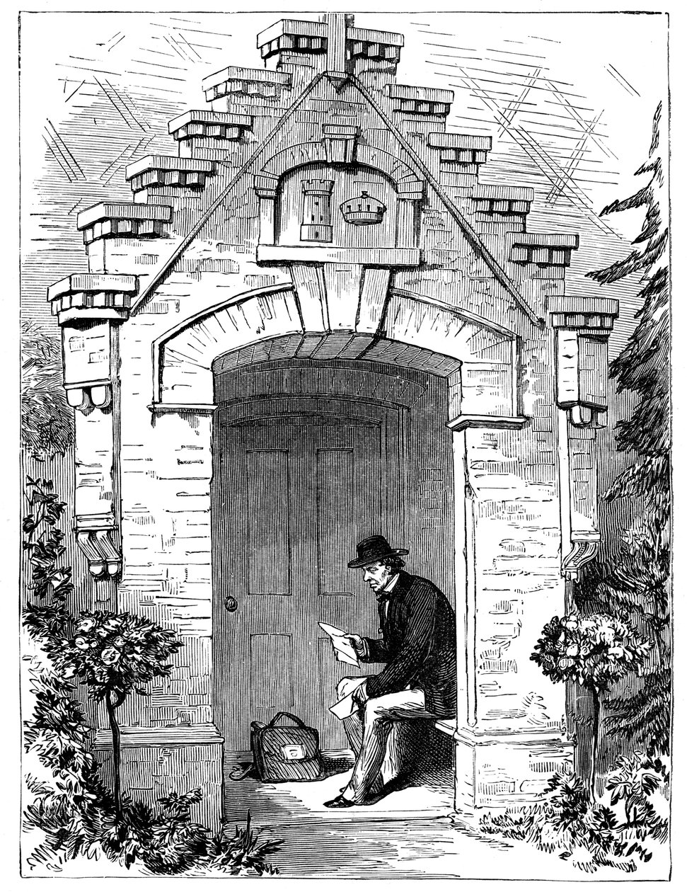 Benjamin Disraeli 1804-1881 læser breve i Hughenden Lodges våbenhus, 1800-tallet af Unbekannt