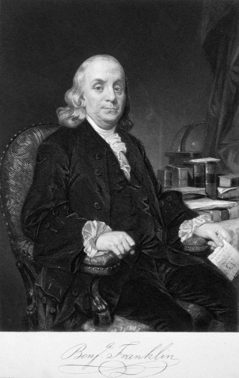 Benjamin Franklin, amerikansk videnskabsmand, opfinder og statsmand, slutningen af det 18. århundrede af Unbekannt