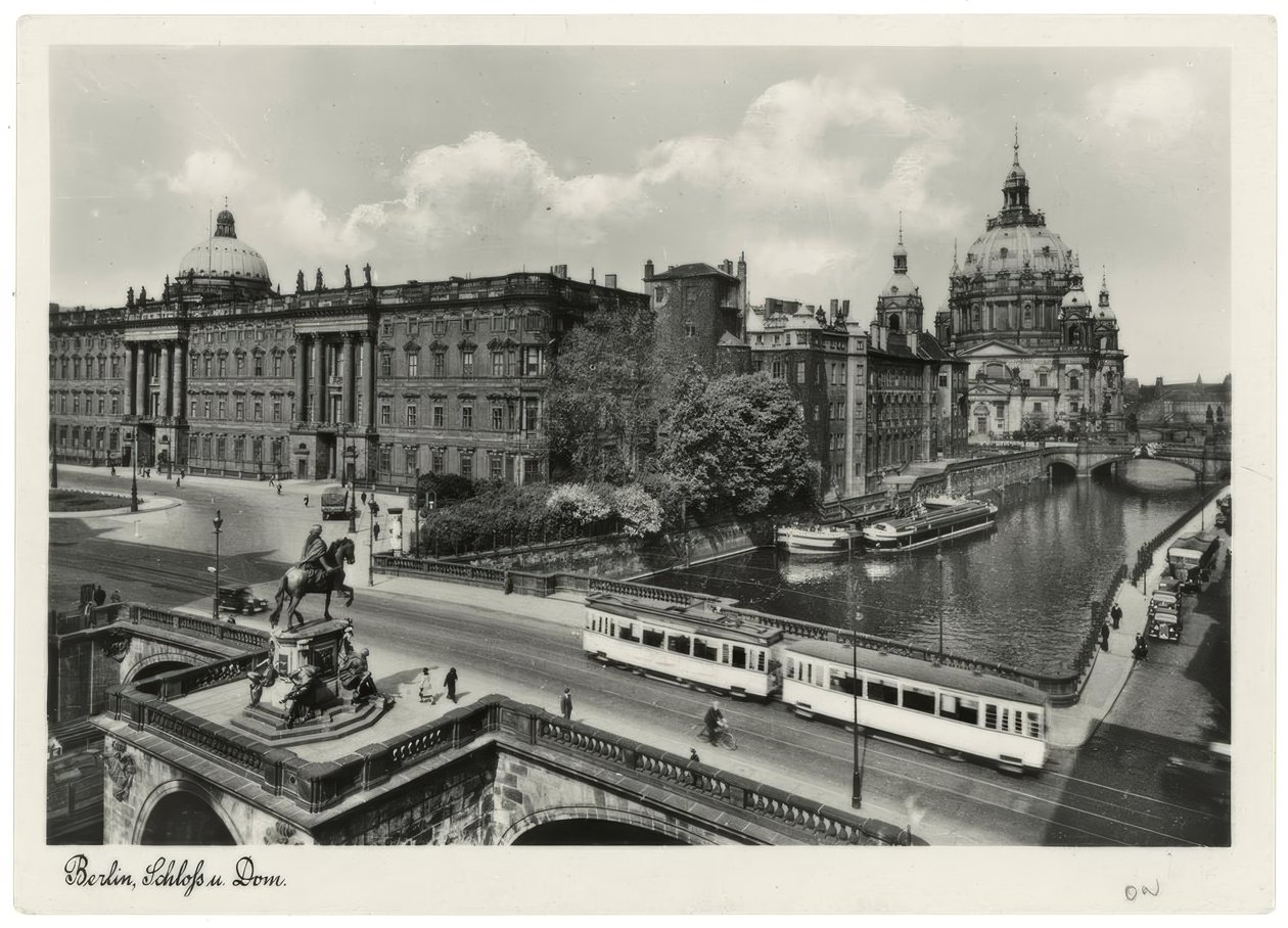 Berlin, bypalads med Kurfürstenbrücke og katedral / fotopostkort omkring 1937/38 af Unbekannt