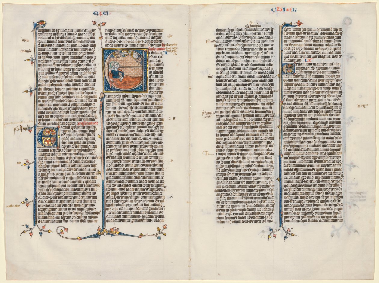 Bifolium from a Bible: Initial E[t factum est] with Ezekiel, c. 1290.  af Unbekannt