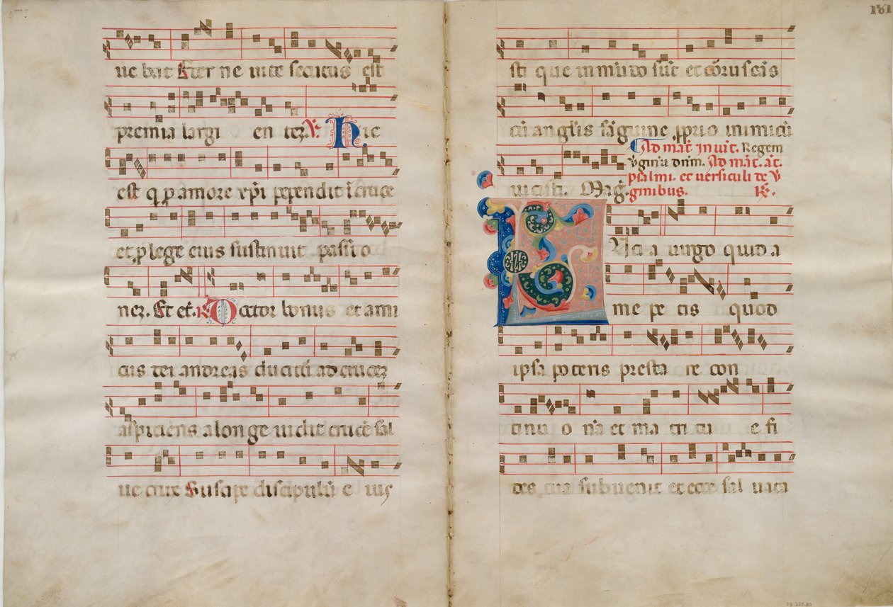 Bifolium med initial L, fra et antifonarium, 1300-tallet. af Unbekannt