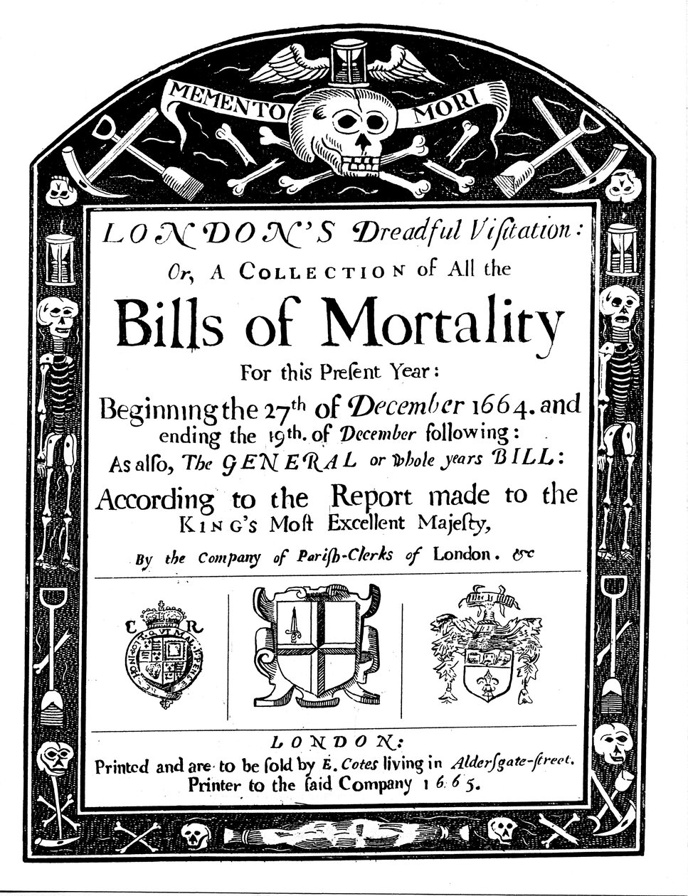 Dødelighedsregning for London, der dækker en del af perioden med den store pest, 1664-1665 af Unbekannt
