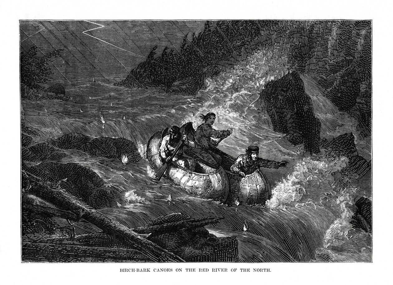 Birkebark-kanoer på Red River of the North, USA, 1877 af Unbekannt