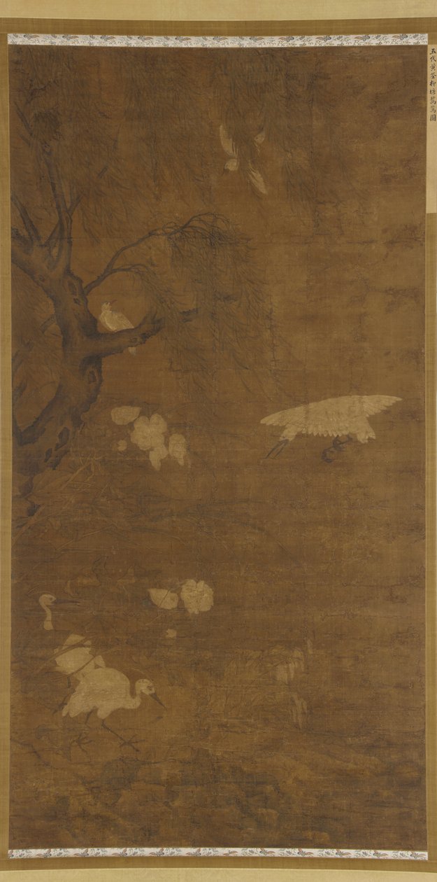 Fugle, piletræ og blomster, Ming-dynastiet, 15.-16. århundrede. af Unbekannt