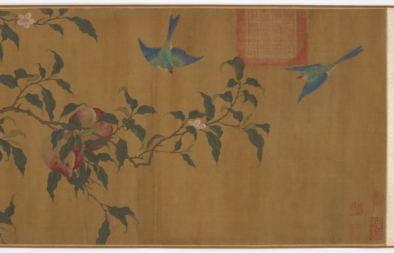Fugle blandt ferskengrene, Qing-dynastiet, 1700-tallet. af Unbekannt