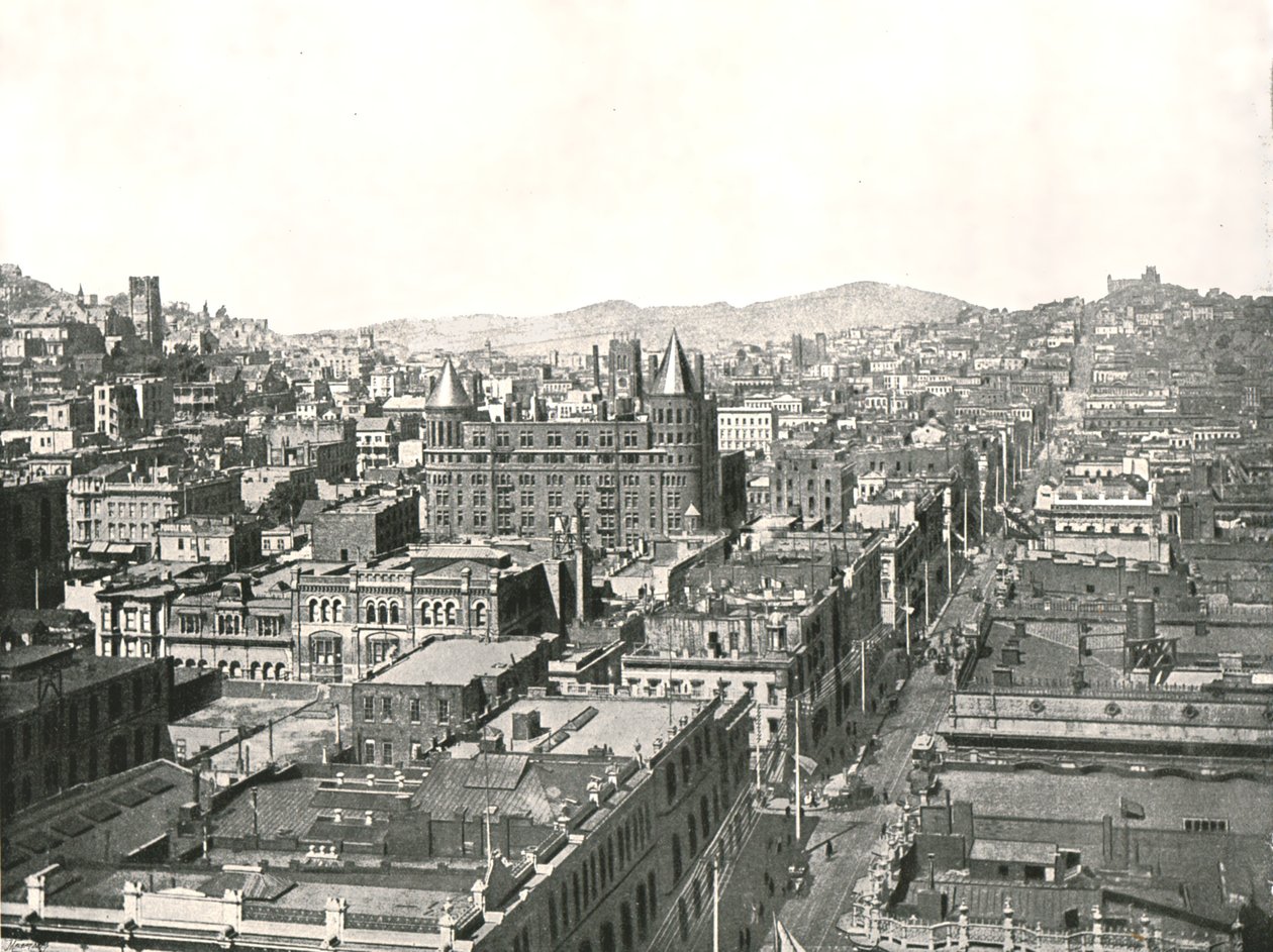 Fugleperspektiv fra tårnet i Chronicle Building, San Francisco, USA, 1895. af Unbekannt