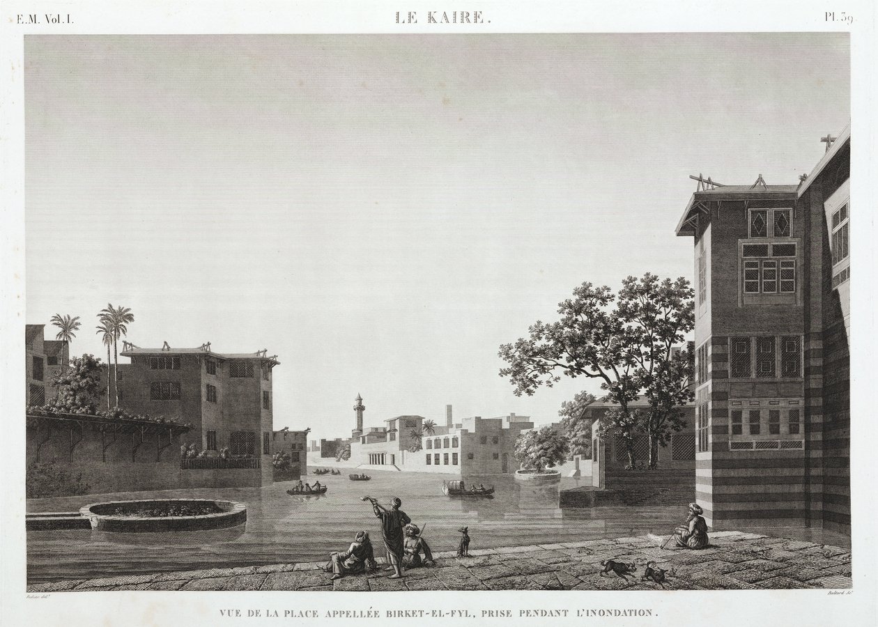 Birket-al-Fyl, Cairo, Egypten, under oversvømmelsen, ca 1798 af Unbekannt