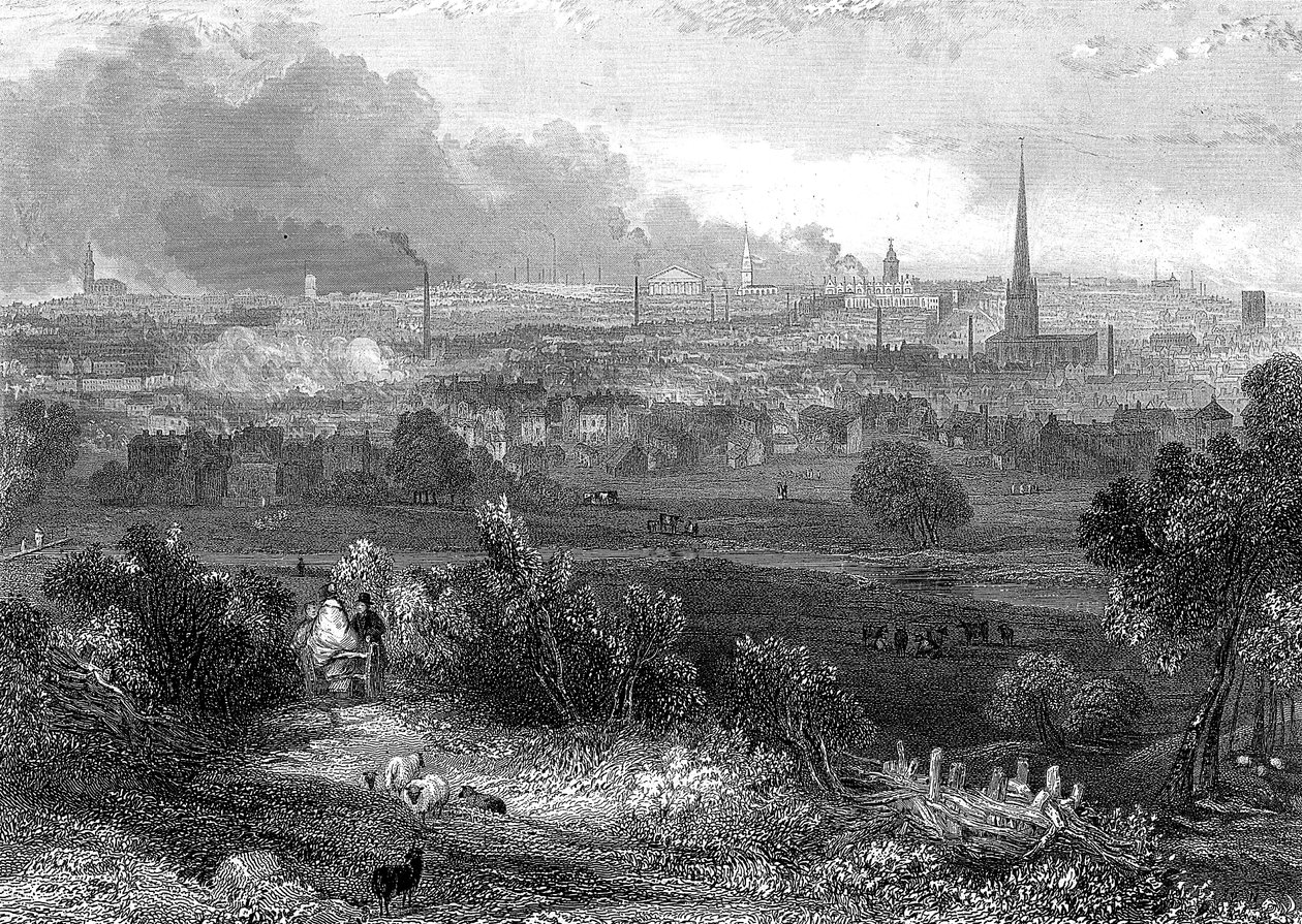 Birmingham set fra syd med rygende skorstene, c1860 af Unbekannt