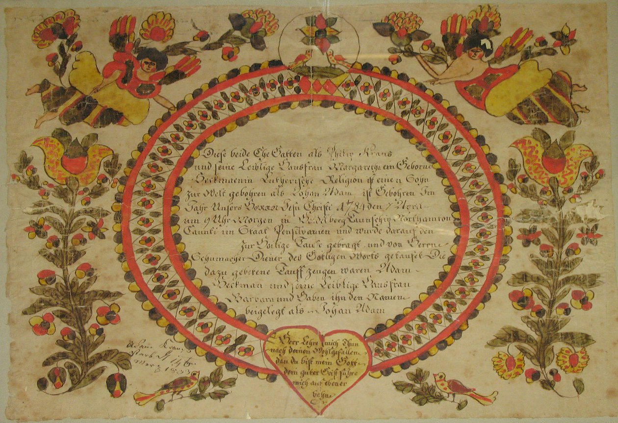 Fødsels- og Dåbsattest, 1784. af Unbekannt