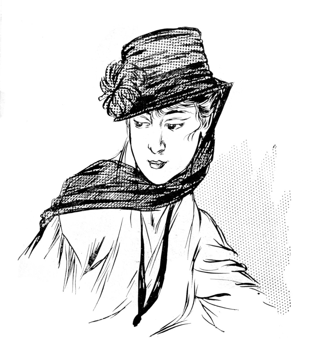 Sort crepehat med silkekrysantemum og sørgeslør, 1915 af Unbekannt