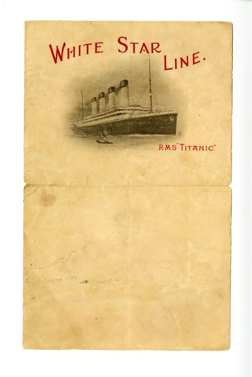 Blank R.M.S Titanic -papirvarer [givet til hurderne af en ukendt overlevende], ca. 1912 af Unbekannt