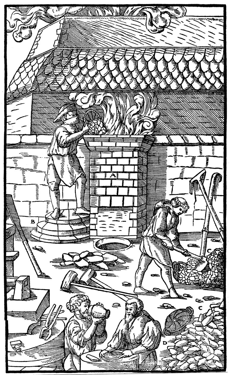 Højovn til smeltning af jernmalm, 1556 af Unbekannt