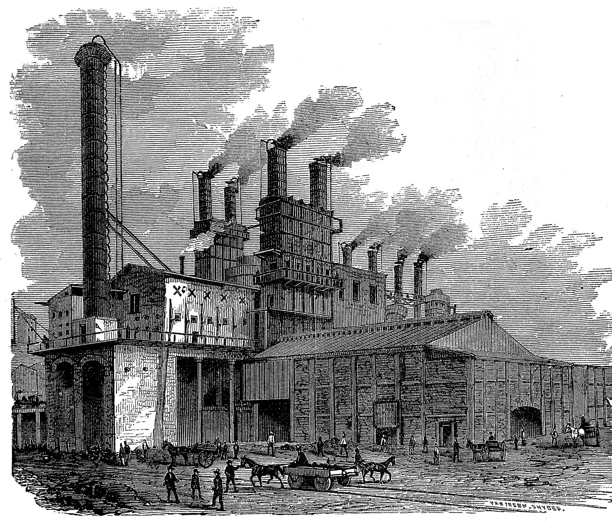Højovne ved Phoenix Iron and Bridge Works, Phoenixville, Pennsylvania, USA, 1873 af Unbekannt