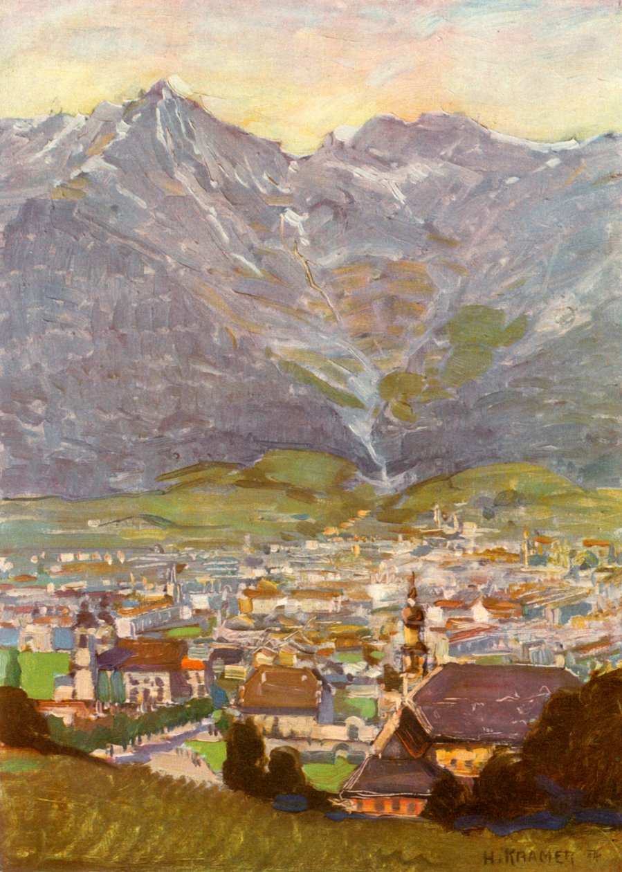 Blick vom Berg Isel auf Innsbruck, Udsigt fra Bergisel af Innsbruck, c1929. af Unbekannt