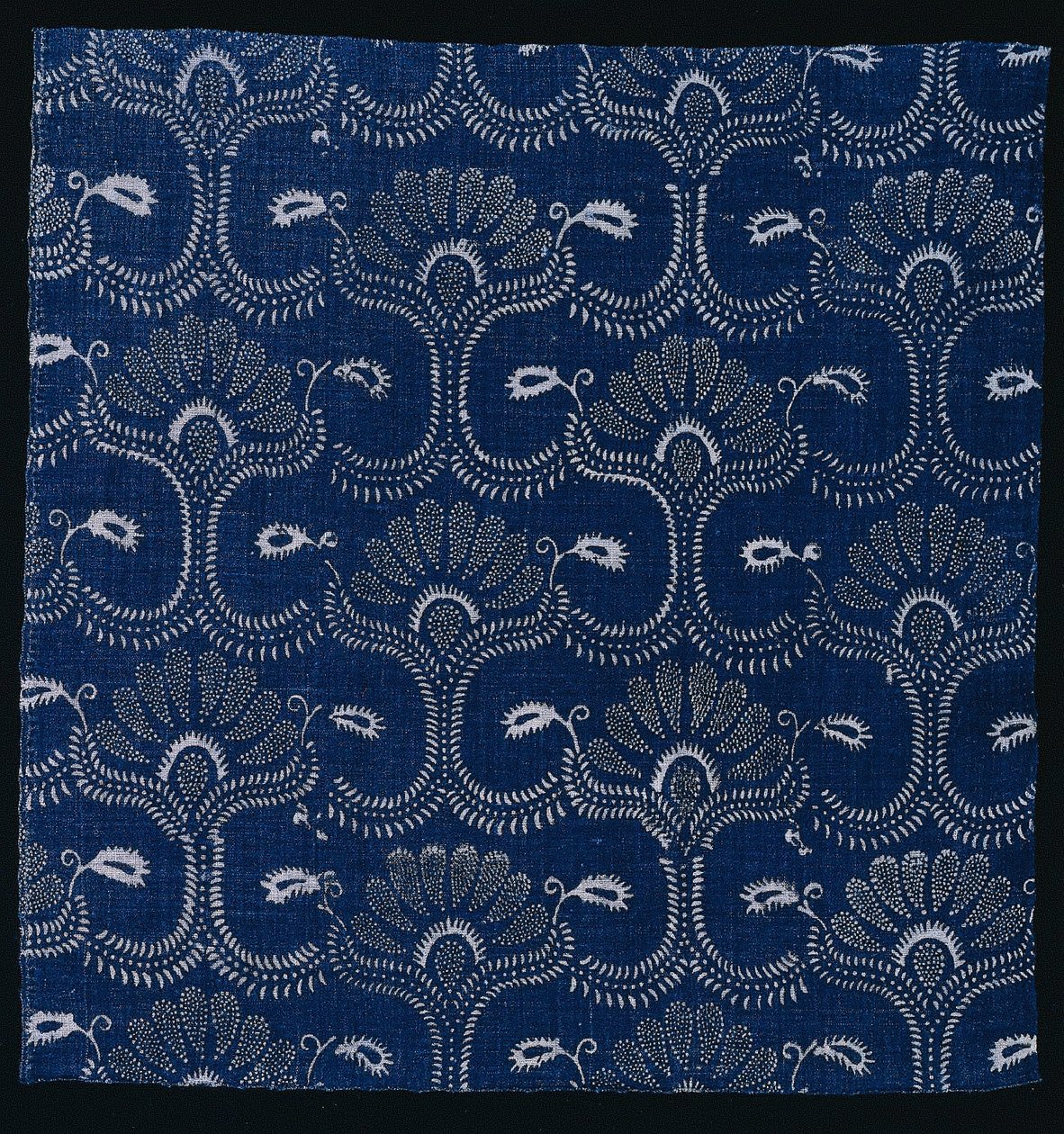 Blå Indigo Resist Print med stiliseret bladdesign, 1790. af Unbekannt