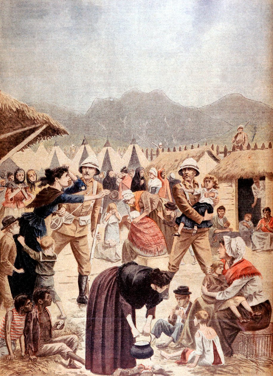 Boer kvinder og børn i en britisk koncentrationslejr i Transvaal, Boer War, 1901 af Unbekannt
