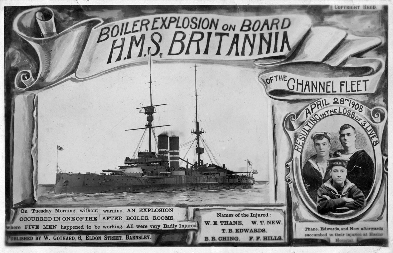 Kedeleksplosion om bord på HMS Britannia, 28. april 1908 af Unbekannt