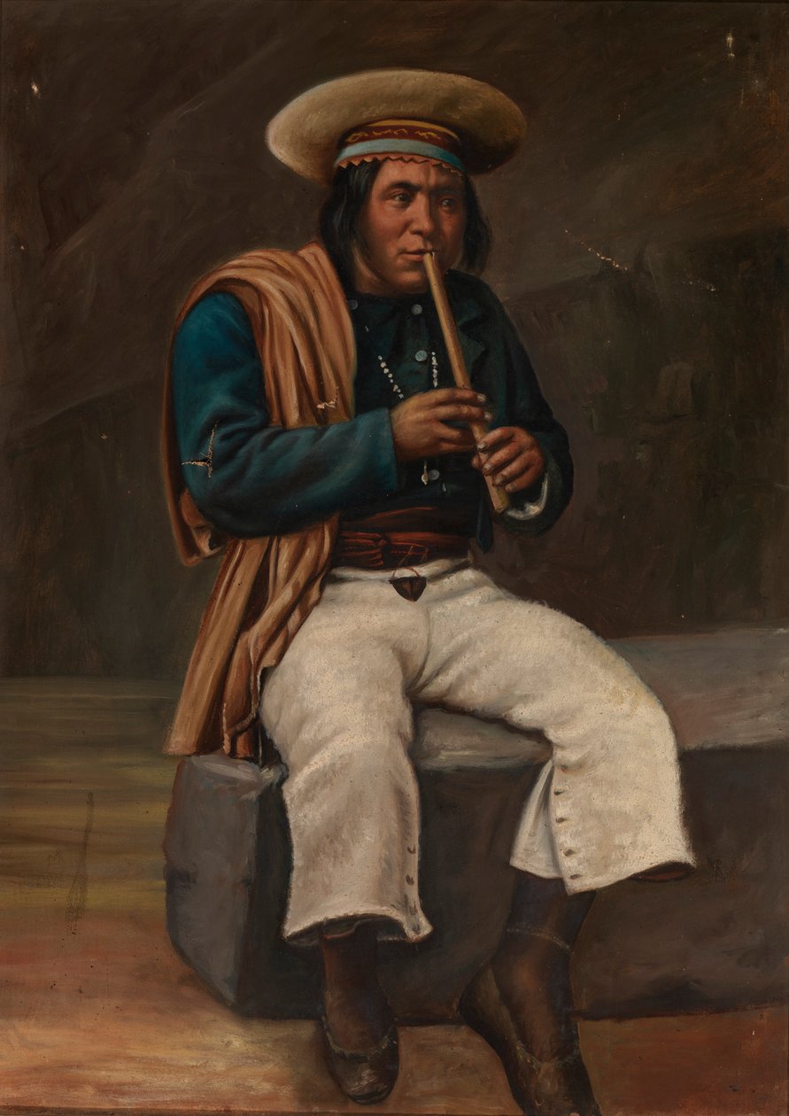 Boliviansk indianer, der spiller Quena, ca. 1890-1892. af Unbekannt