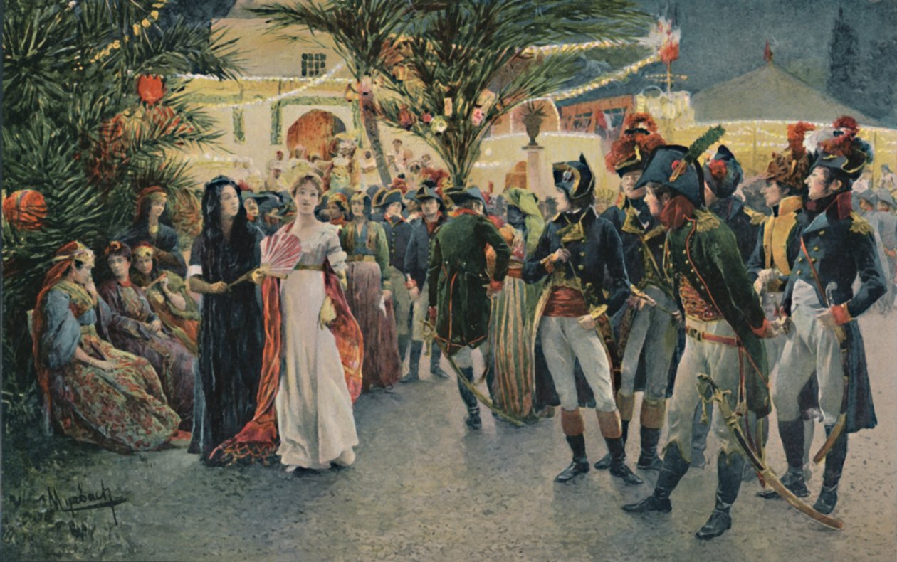 Bonaparte, Kleber, Eugène De Beauharnais, Lasalle og Junot i Tivoli-haven i Kairo, 1896 af Unbekannt