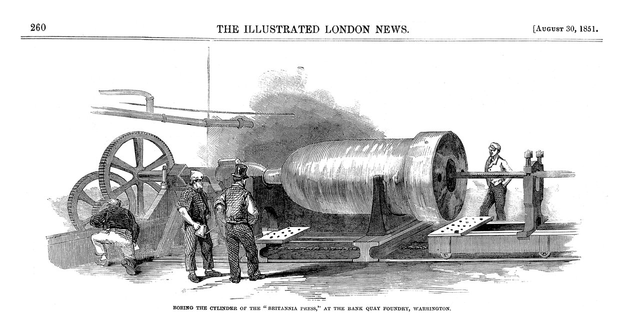 Boring af cylinderen til Britannia Press på Bank Quay Foundry, Warrington, 1851 af Unbekannt