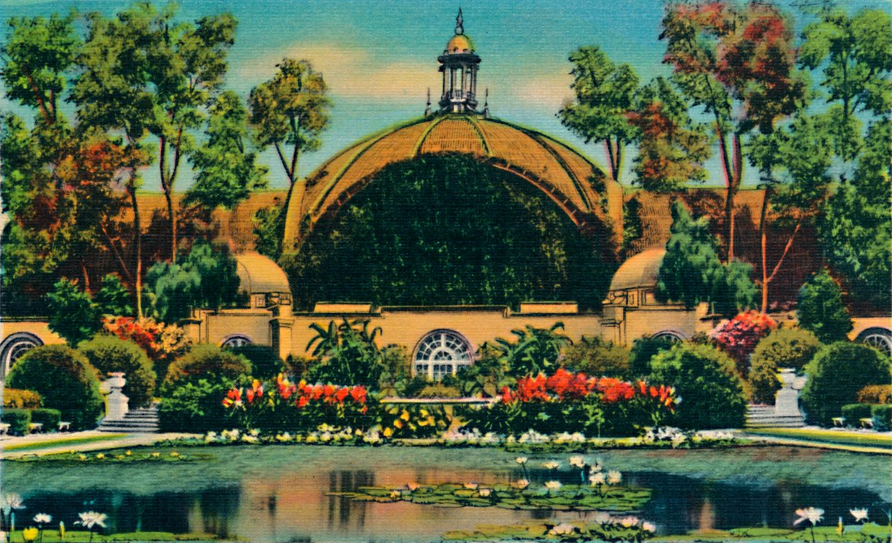 Botanisk bygning og lagune. San Diego, Californien, c1941 af Unbekannt