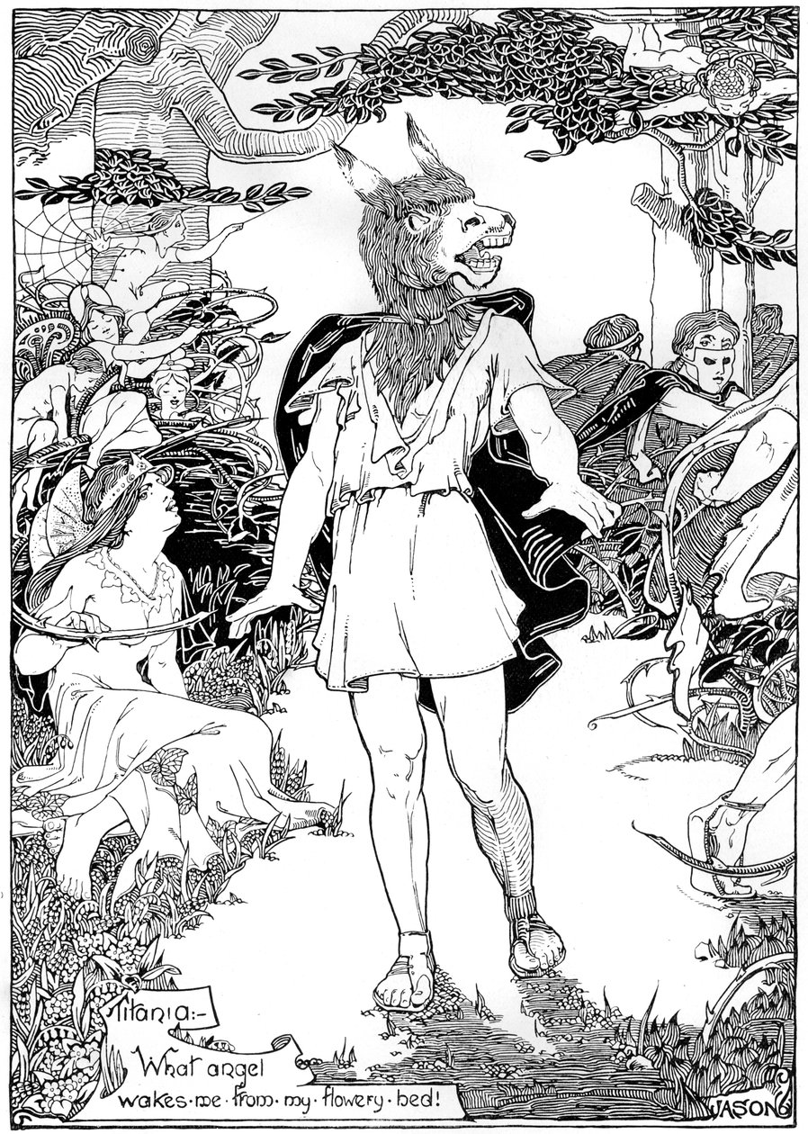 Nederst i scene fra William Shakespeares Skærsommernatsdrøm, 1898 af Unbekannt