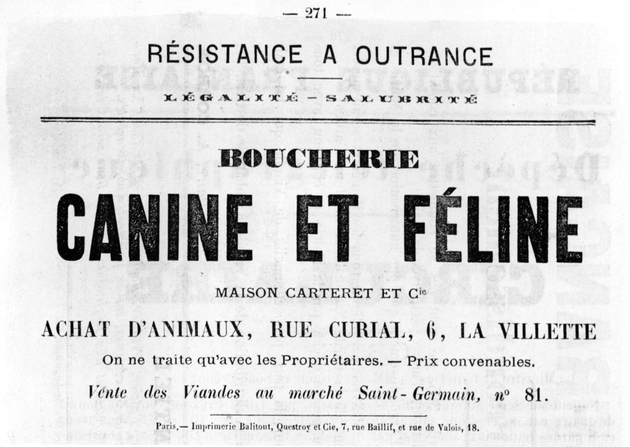 Boucherie Canine et Feline, fra franske politiske plakater af Pariserkommunen, maj 1871 af Unbekannt