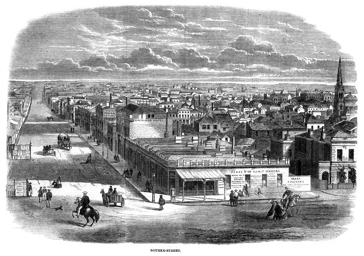 Bourke Street, Melbourne, Australien, 1863 af Unbekannt